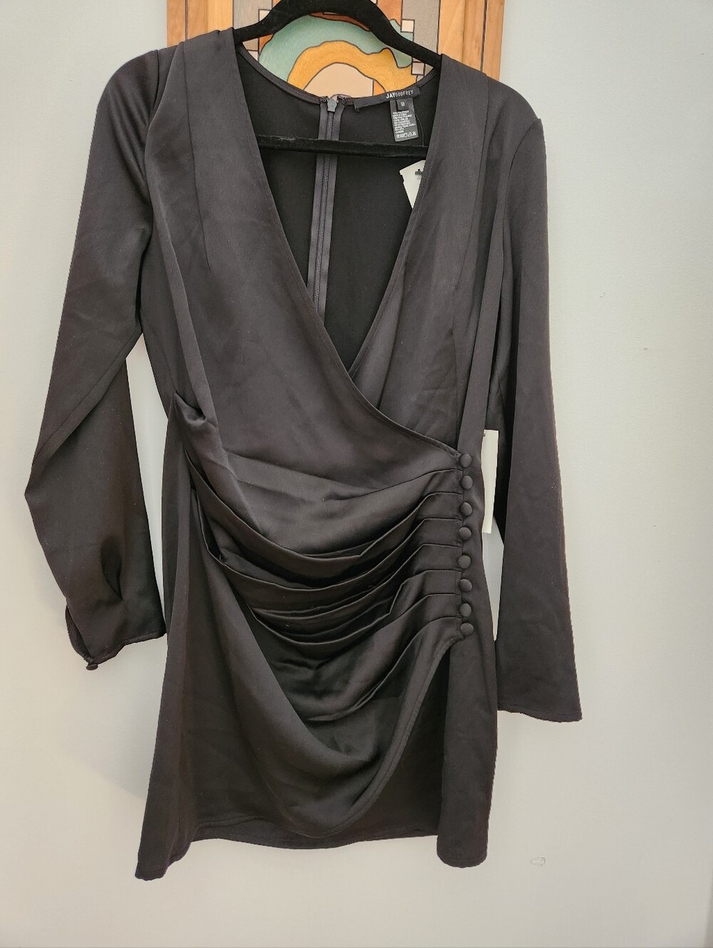 Jay Godfrey Black Draped Long Sleeve Mini Dress Size 10